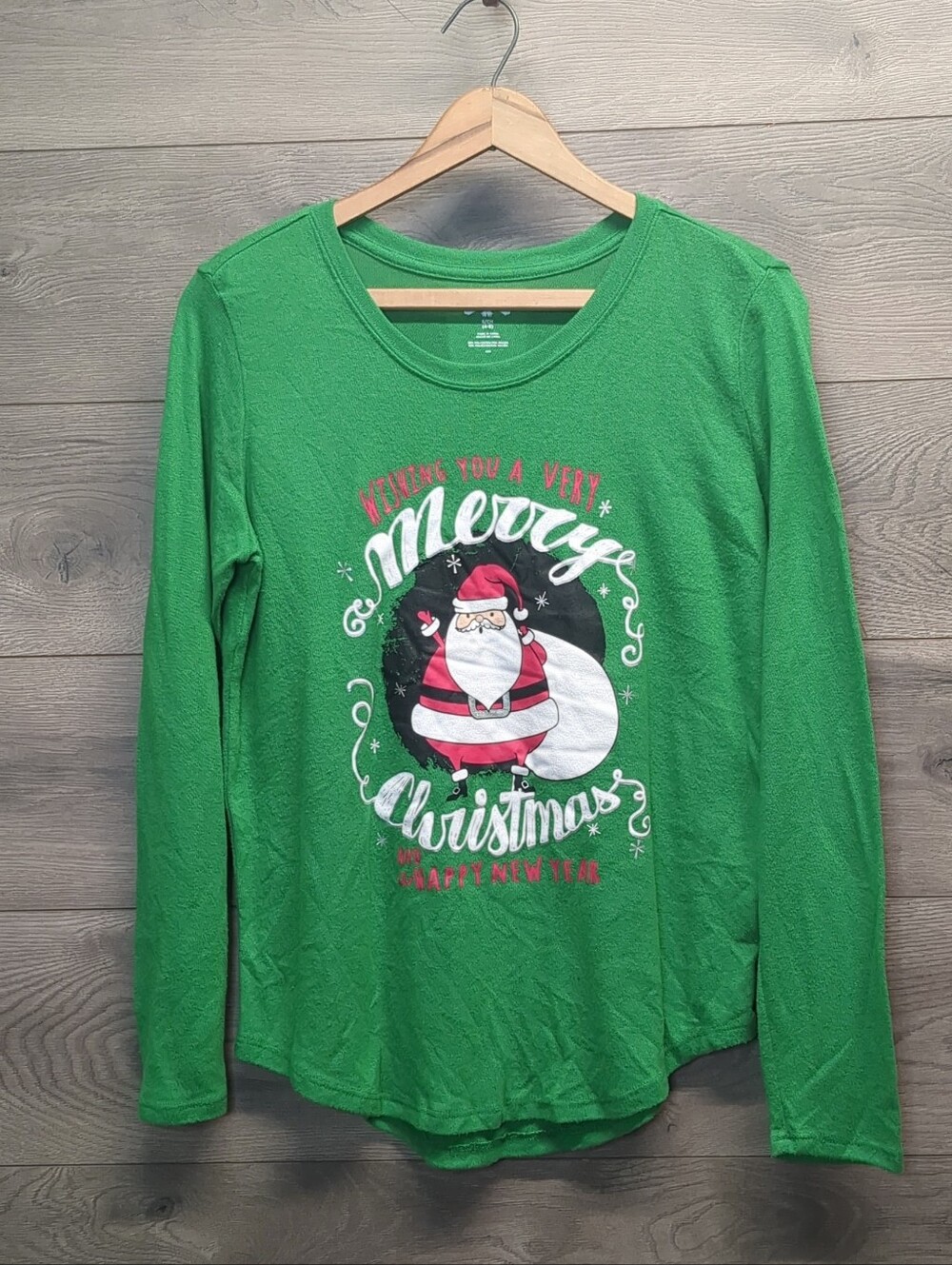Holiday Time Green Christmas Themed Long Sleeve Women's Size Small